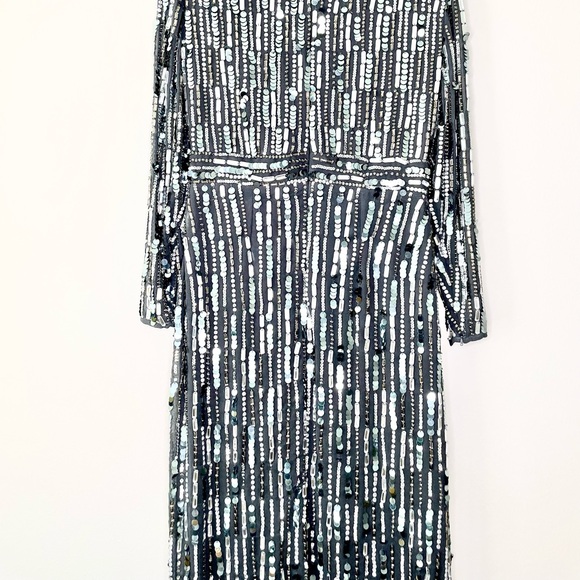 NWT Embellished High Neck Long Sleeve Fitted Dress Charcoal - Picture 6 of 6